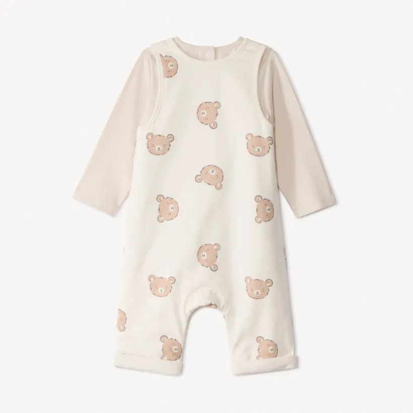 Ensemble 2 pièces salopette imprimé ourson pour bébé