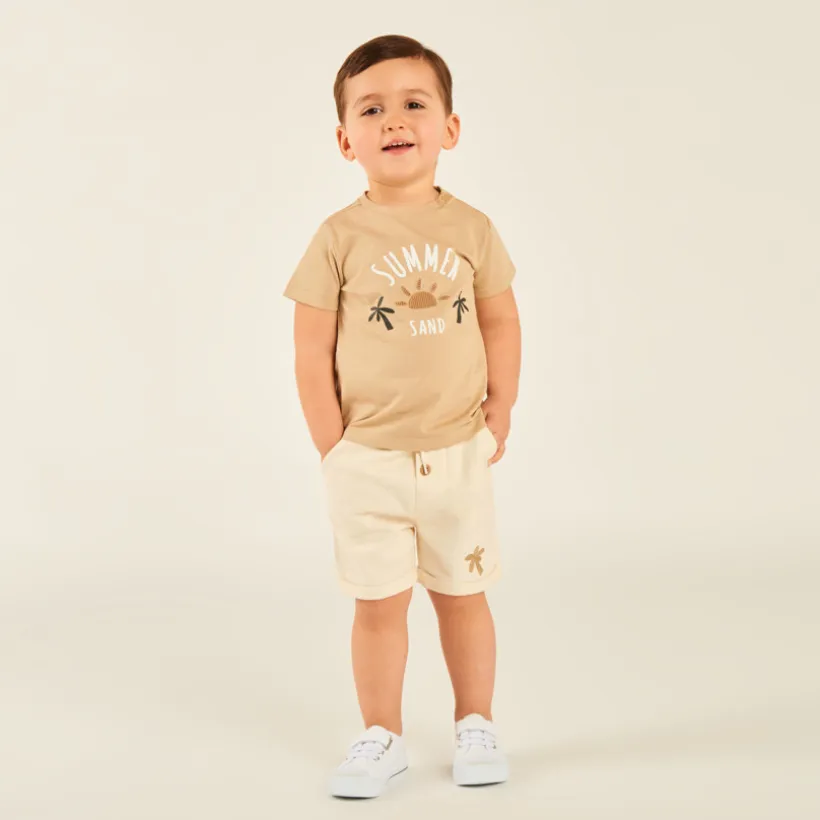Ensemble 2 pièces t-shirt + bermuda motifs soleil et palmier pour bébé garçon