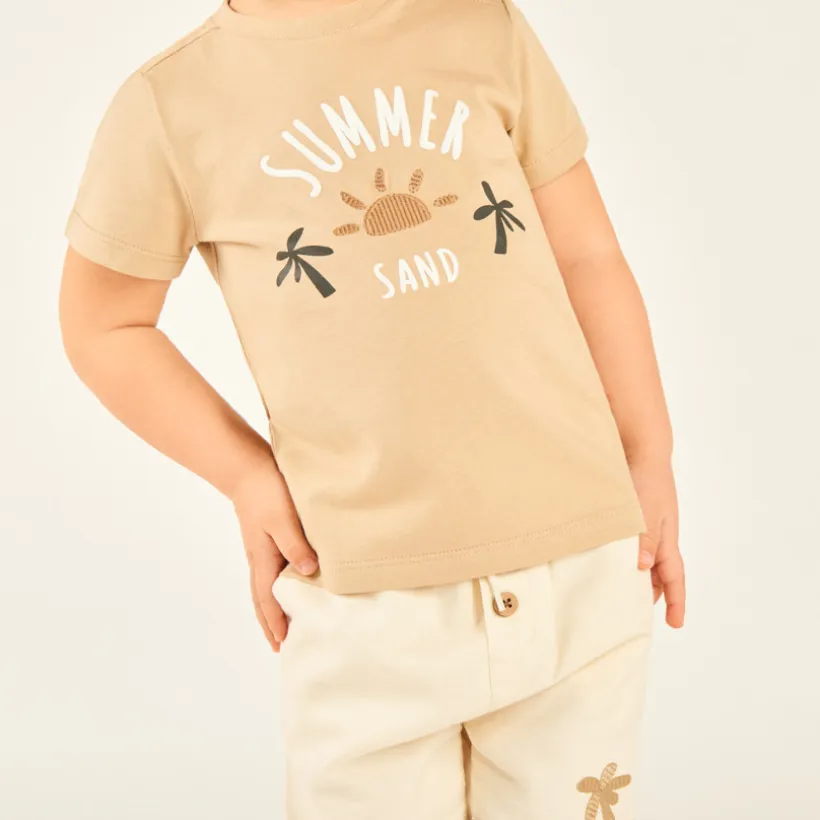 Ensemble 2 pièces t-shirt + bermuda motifs soleil et palmier pour bébé garçon