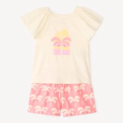 Ensemble 2 pièces t-shirt manches courtes + short motifs palmier pour fille