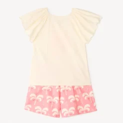 Ensemble 2 pièces t-shirt manches courtes + short motifs palmier pour fille