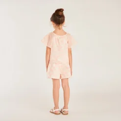 Ensemble 2 pièces t-shirt + short en broderie fleurie bicolore pour fille