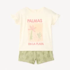 Ensemble 2 pièces t-shirt + short motifs palmiers pour bébé fille