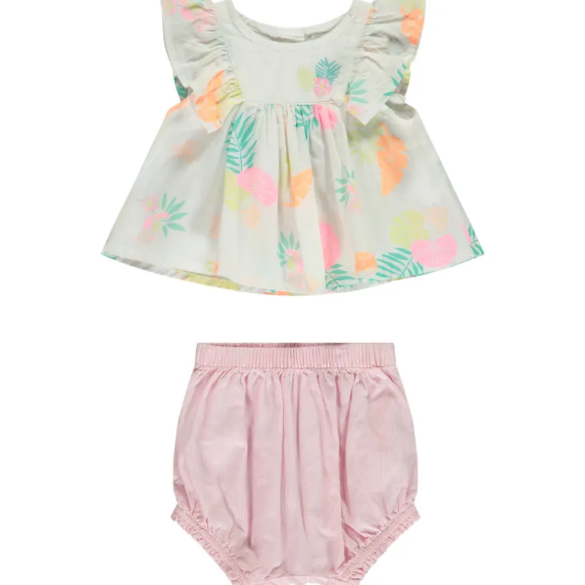 Ensemble 2 pièces tunique imprimée + bloomer rayé pour bébé fille