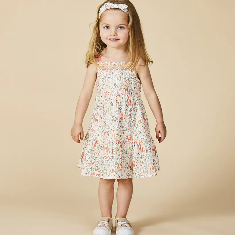 Ensemble robe + bandeau imprimé végétal pour bébé fille