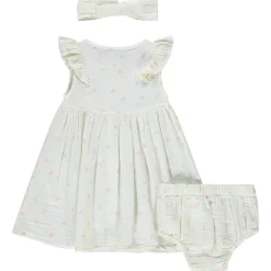 Ensemble robe + bloomer + bandeau imprimés pour bébé fille