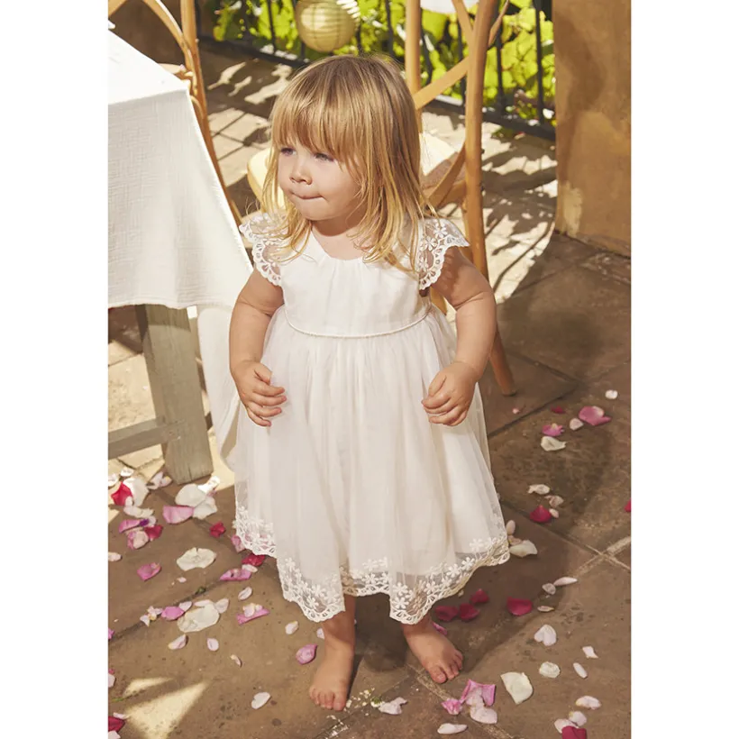 Ensemble robe de cérémonie en tulle brodé + bloomer pour bébé fille
