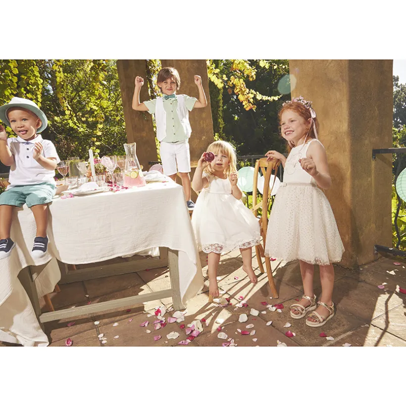 Ensemble robe de cérémonie en tulle brodé + bloomer pour bébé fille