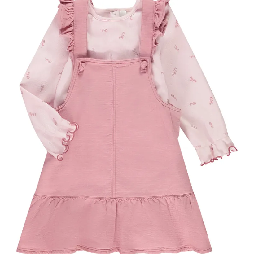 Ensemble robe salopette uni rose + t-shirt fantaisie pour bébé fille