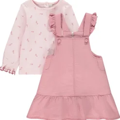Ensemble robe salopette uni rose + t-shirt fantaisie pour bébé fille