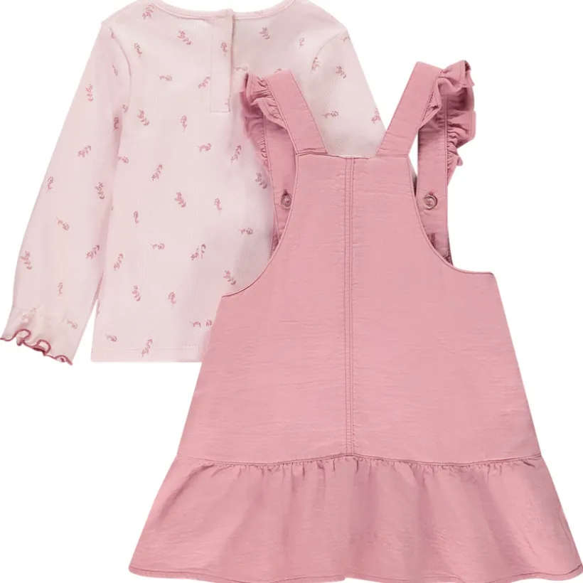 Ensemble robe salopette uni rose + t-shirt fantaisie pour bébé fille