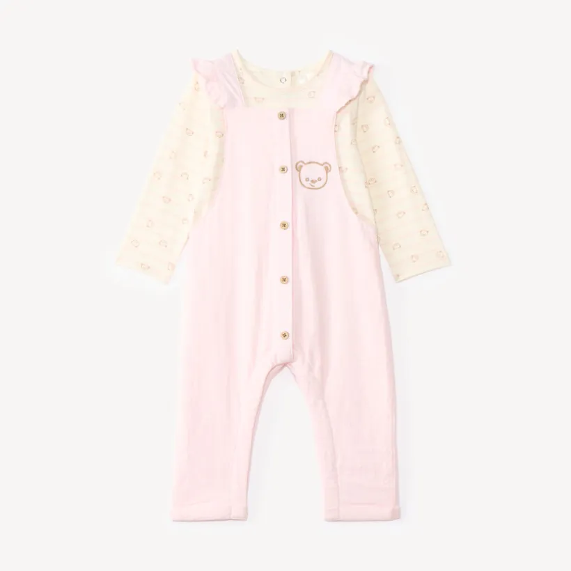 Ensemble salopette et t-shirt manches longues motifs ourson pour bébé fille