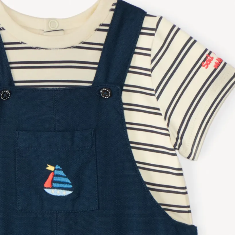 Ensemble salopette + t-shirt marinière pour bébé garçon