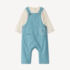 Ensemble salopette uni + t-shirt fantaisie pour bébé garçon