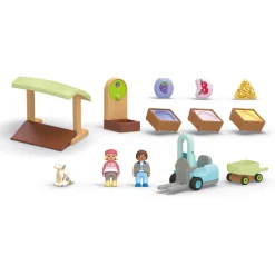 Figurine avec étal de fruit et légumes bio