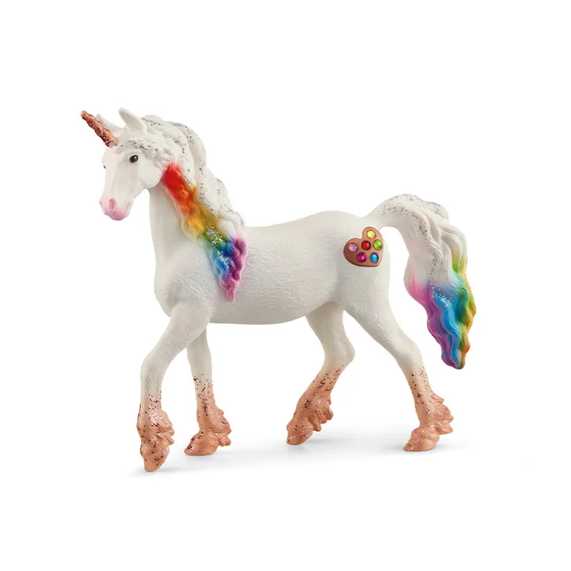 Figurine licorne femelle avec crinière arc-en-ciel