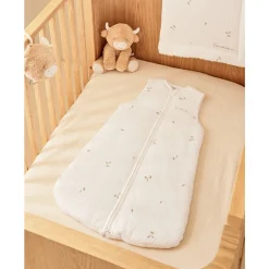 Gigoteuse sans manches 70cm Mousseline bio ouatinée Brodée Blanc