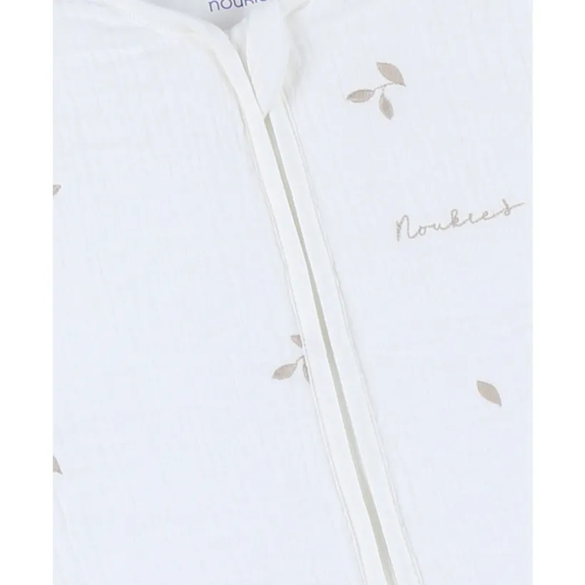 Gigoteuse sans manches 70cm Mousseline bio ouatinée Brodée Blanc