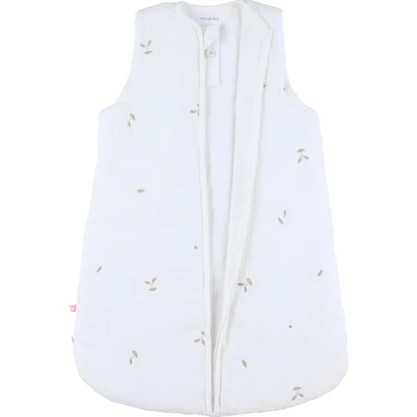 Gigoteuse sans manches 70cm Mousseline bio ouatinée Brodée Blanc