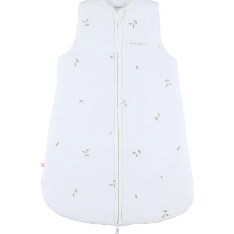 Gigoteuse sans manches 70cm Mousseline bio ouatinée Brodée Blanc