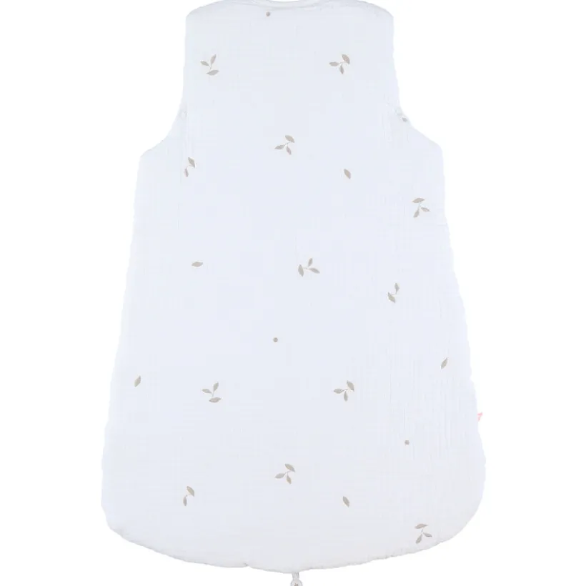 Gigoteuse sans manches 70cm Mousseline bio ouatinée Brodée Blanc