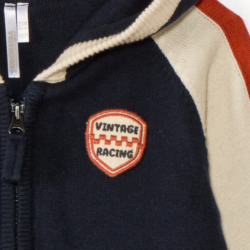 Gilet bébé garçon en tricot à capuche style vintage