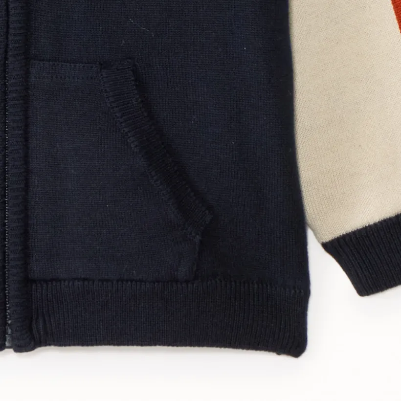 Gilet bébé garçon en tricot à capuche style vintage