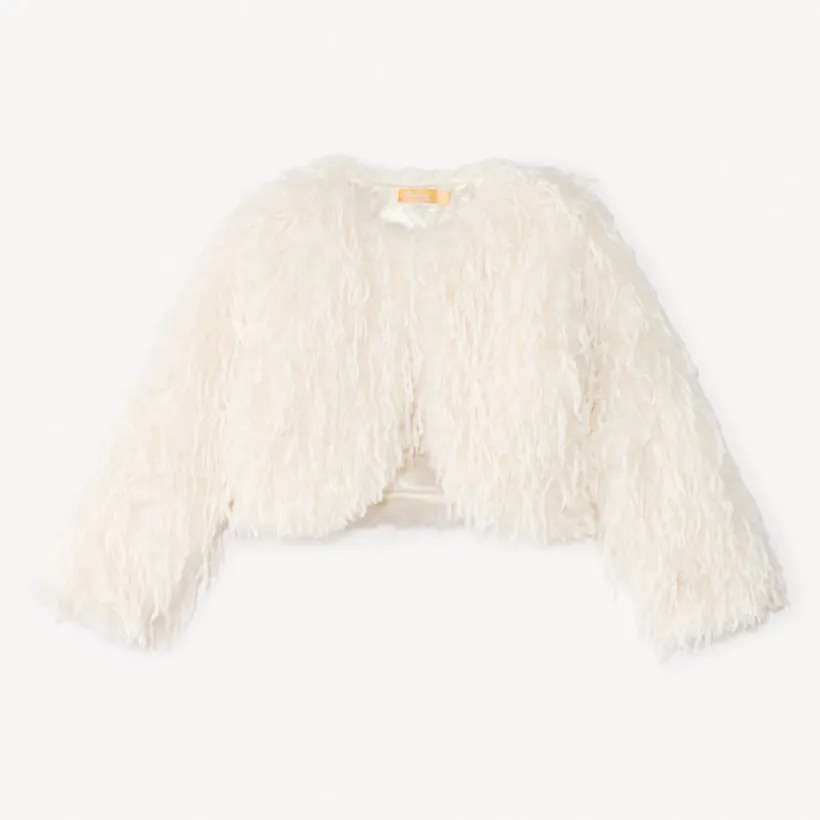 Gilet boléro en fausse fourrure effet plumes pour fille