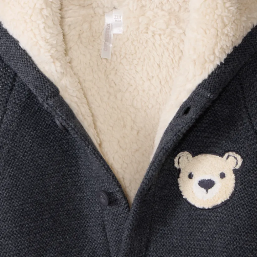 Gilet à capuche doublé sherpa avec oreilles ludiques pour bébé garçon