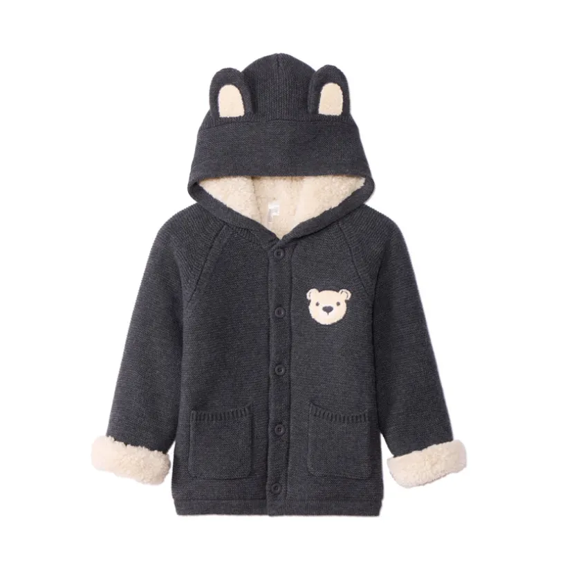 Gilet à capuche doublé sherpa avec oreilles ludiques pour bébé garçon