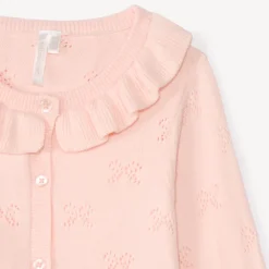 Gilet col claudine en tricot avec broderie ajouré pour bébé fille