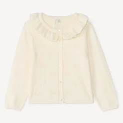 Gilet col claudine en tricot avec broderie ajouré pour bébé fille
