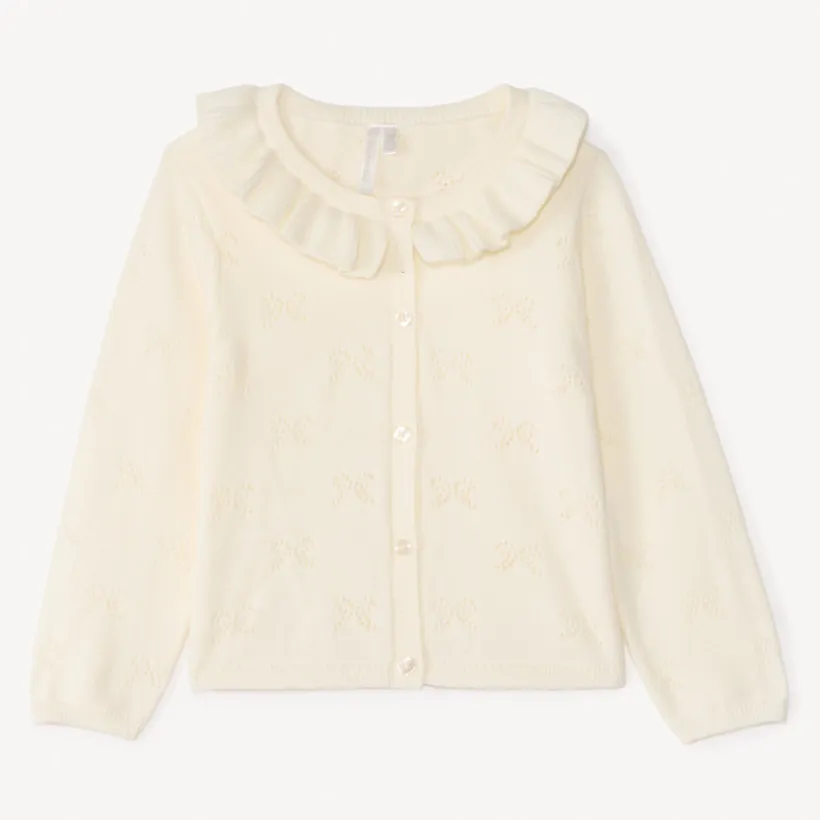 Gilet col claudine en tricot avec broderie ajouré pour bébé fille