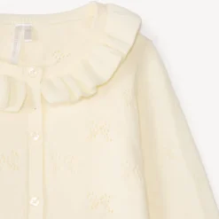Gilet col claudine en tricot avec broderie ajouré pour bébé fille