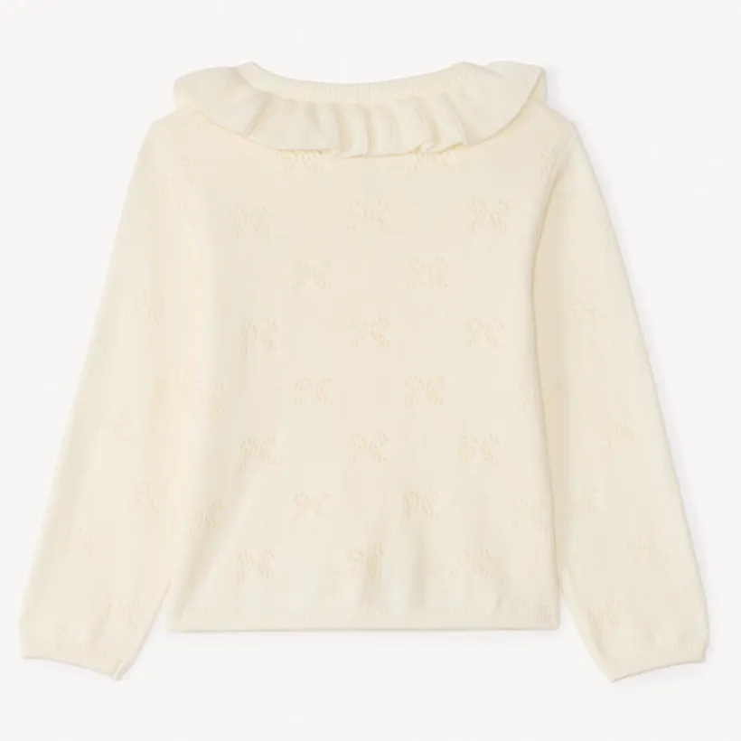 Gilet col claudine en tricot avec broderie ajouré pour bébé fille