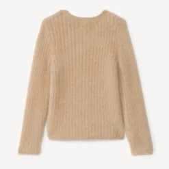 Gilet côtelé en tricot pelucheux pour fille