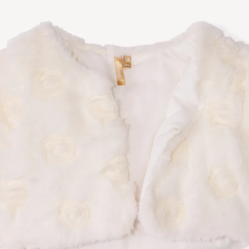 Gilet en fausse fourrure avec rosaces pour bébé fille