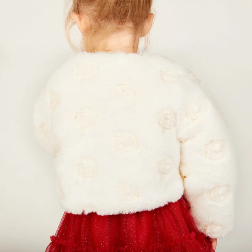 Gilet en fausse fourrure avec rosaces pour bébé fille