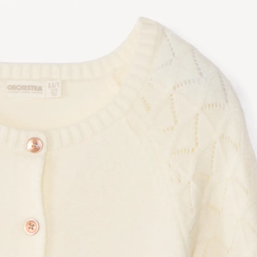 Gilet en tricot ajouré uni pour fille
