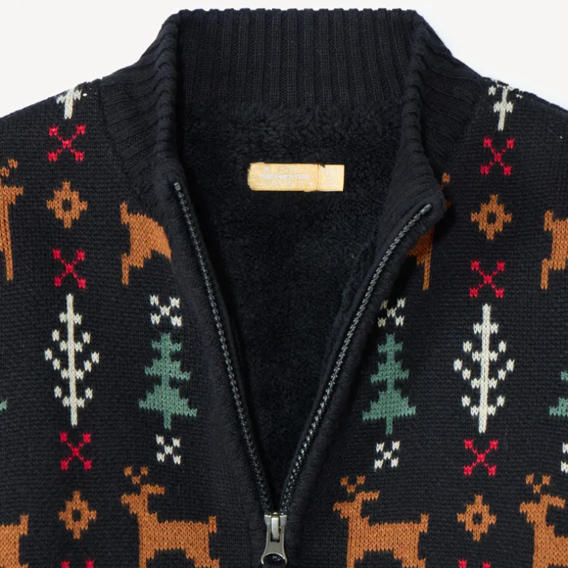 Gilet en tricot doublé avec motifs Noël pour garçon