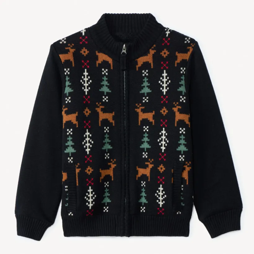 Gilet en tricot doublé avec motifs Noël pour garçon