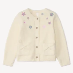 Gilet en tricot à fleurs brodées pour bébé fille