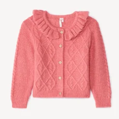 Gilet en tricot torsadé et collerette pour bébé fille