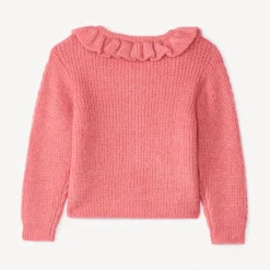 Gilet en tricot torsadé et collerette pour bébé fille