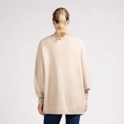 Gilet long à manches longues en tricot uni pour femme