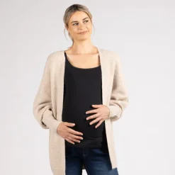 Gilet long à manches longues en tricot uni pour femme