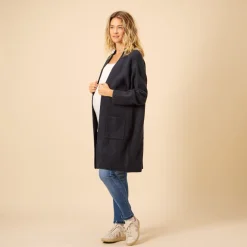 Gilet long uni en tricot avec poches pour femme