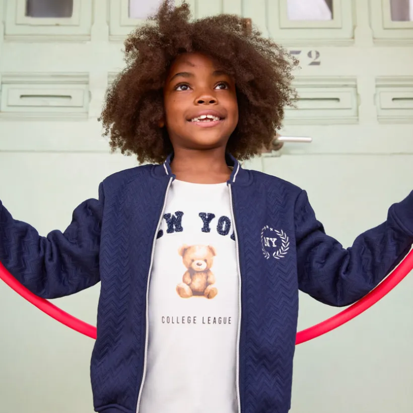 Gilet manches longues à col teddy et broderie pour fille