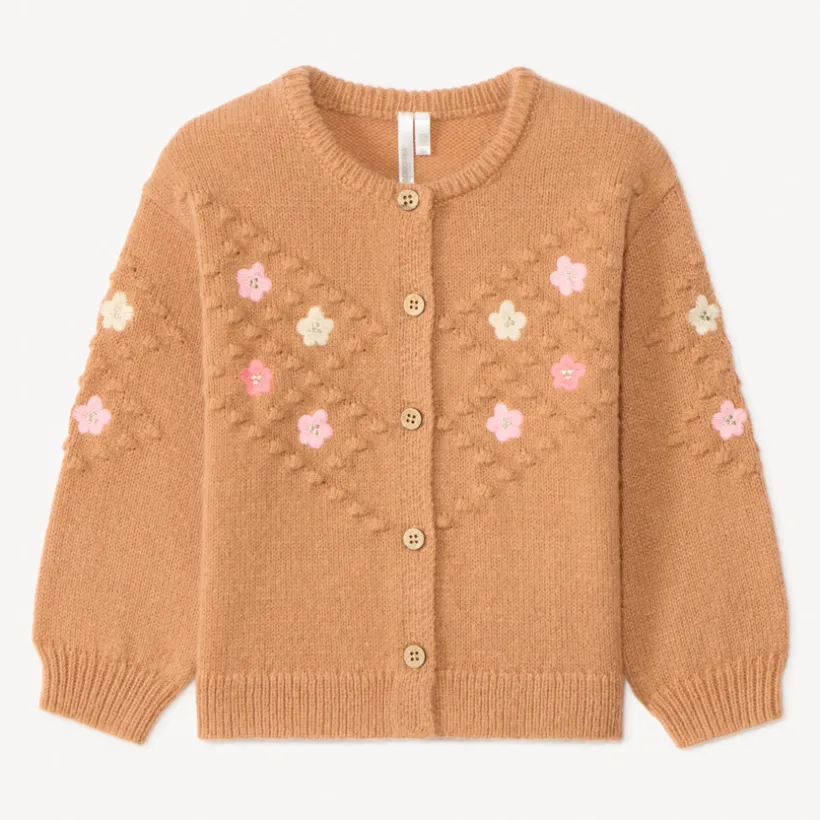 Gilet manches longues en tricot et fleurs brodées pour bébé fille