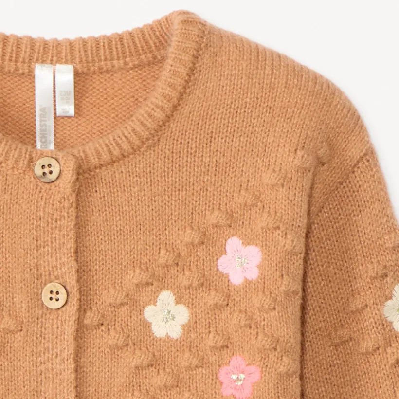 Gilet manches longues en tricot et fleurs brodées pour bébé fille